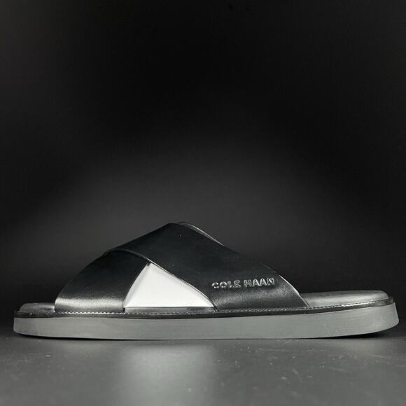 Cole Haan Nantucket Cross Strap Sandals Men’s Size 9 M Black Leather Slip On NEW - Picture 1 of 7